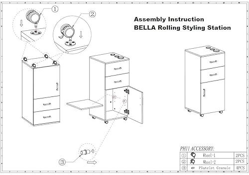 Miniatura 4 de BELLA - Estación de estilista rodante, con soporte para electrodomésticos, armario de almacenamiento con cajón para peluquería de belleza,