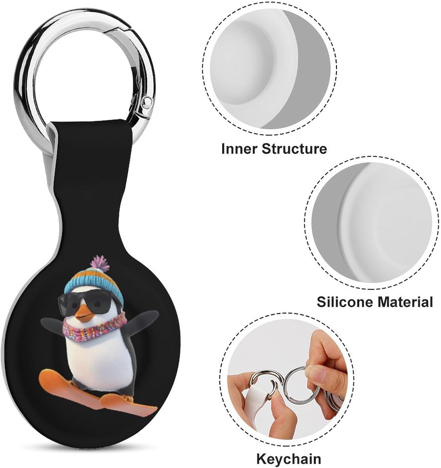 Penguin Ski Skiing Funny Cover Compatible with AirTag Case Protector GPS Tracker Holder with Keychain