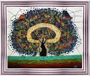 Original Batik Art Painting on Cotton Fabric, Tree of Life' by Agung (90cm x 75cm)