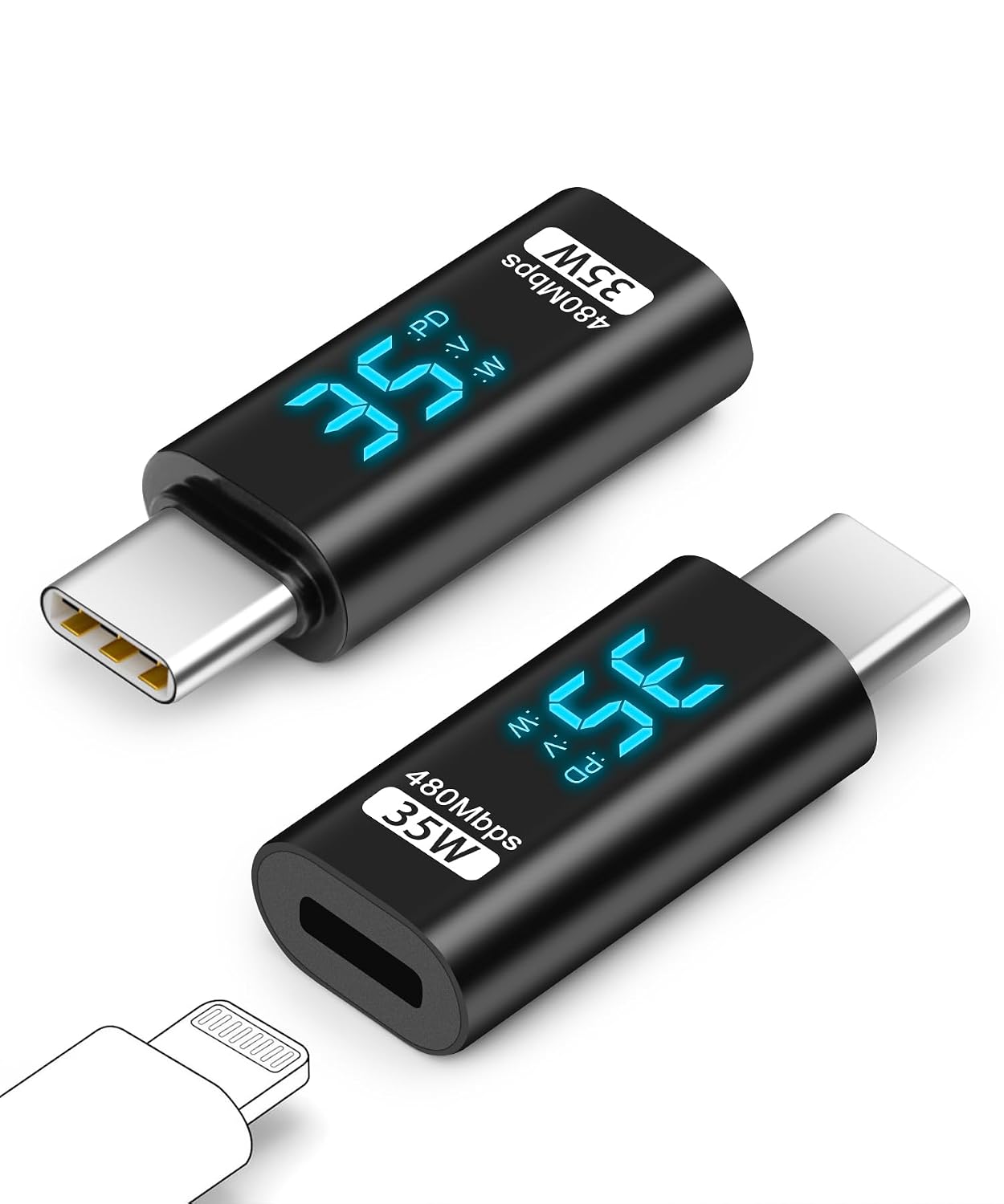 Светодиодный индикатор уровня заряда для адаптера Lightning — USB C, быстрая зарядка PD 35 Вт для iPhone 15 и передачи данных, для