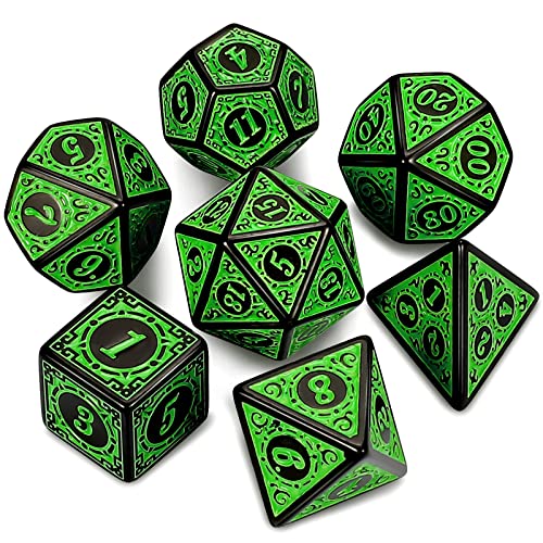 CiaraQ DND - Set di dadi poliedrici per giochi di ruolo da tavolo Dungeons and Dragons, con 1 sacchetto per dadi (dadi incisi verdi)