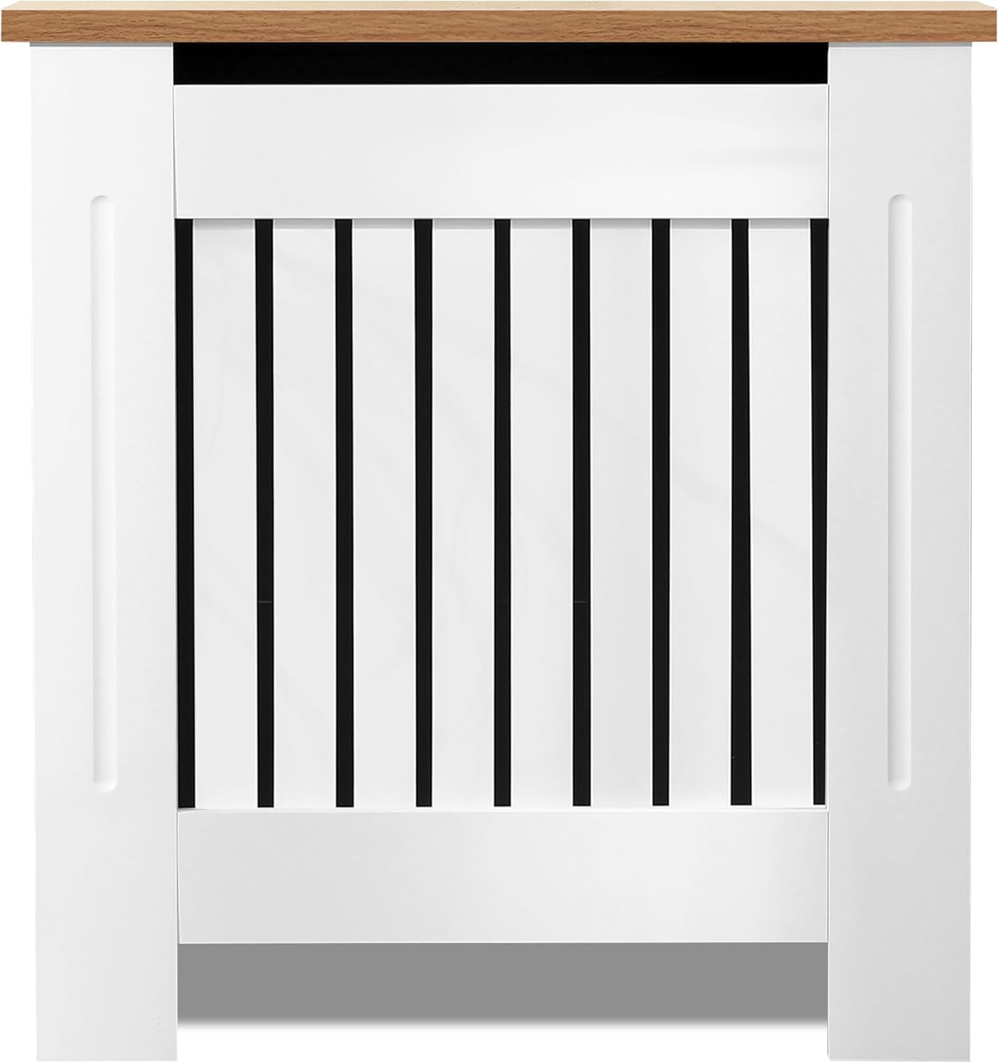 BlisswoodRadiator Cover Vertical Pattern Slatted Radiator Covers MDF Wood Heating Covers Wood Top Shelf For Living Room Home Bedroom (White, Small)