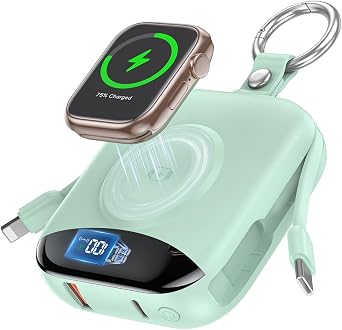 citicr Portable Charger 10000mAh w/Built-in Cables & iWatch Charger Green