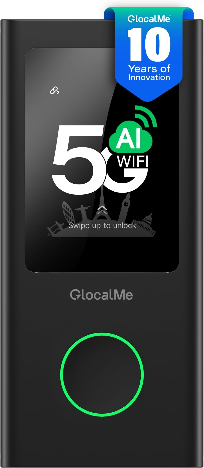 GlocalMe Numen Air 5G Mobile Hotspot, Portable WiFi Hotspot for Travel in 200+ Countries, Ultra High Speed Pocket Hotspot Device with Speed Up to 2.5Gbps, No SIM Card Required, 16 Connected Devices