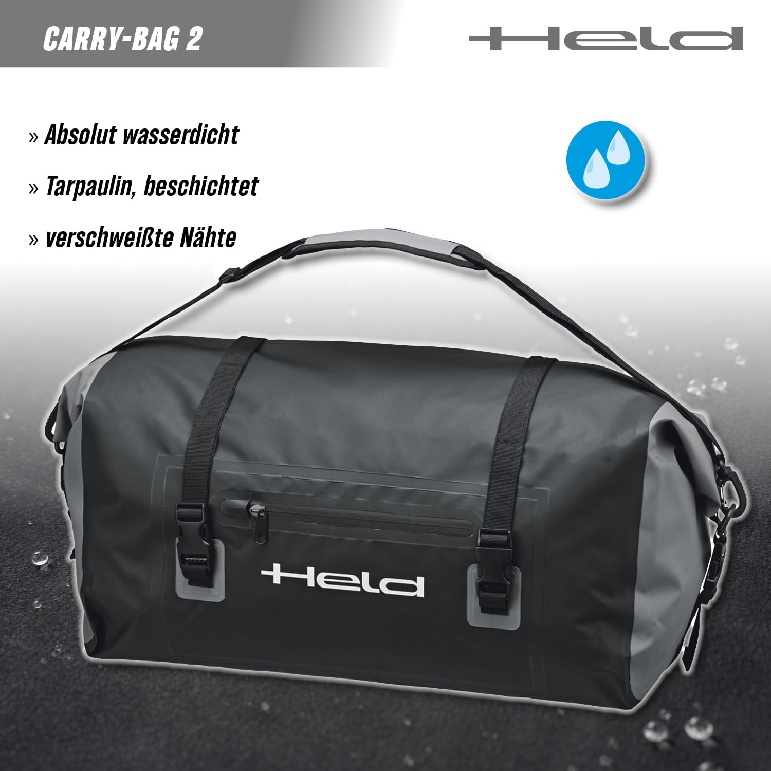 Held Carry-Bag 2 - Motorrad Zubehör Tasche - 100% wasserdichte und staubdichte Motorrad Hecktasche - Seesack Material aus Tarpaulin - eine Außentasche - Volumen 20/40/60 Ltr, Farbe: Schwarz/Neongelb