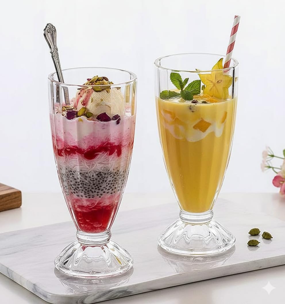 350ml Faluda Milkshake Fountain Glass American Diner Style Tall Dessert Glass for Ice Cream Smoothie Juice Cocktail Clear Glass (Pack of 2)-picture-19