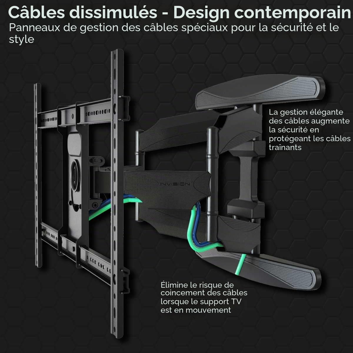 Invision Support TV Mural Bras Double pour 37 à 75 Pouces Écrans, Ultra Forte Inclinable Orientable et Étendre avec Niveau à Bulle, VESA 200x200mm à 600mm(l) x 400mm(h), Jusqu'à 50kg (DXL-IA)