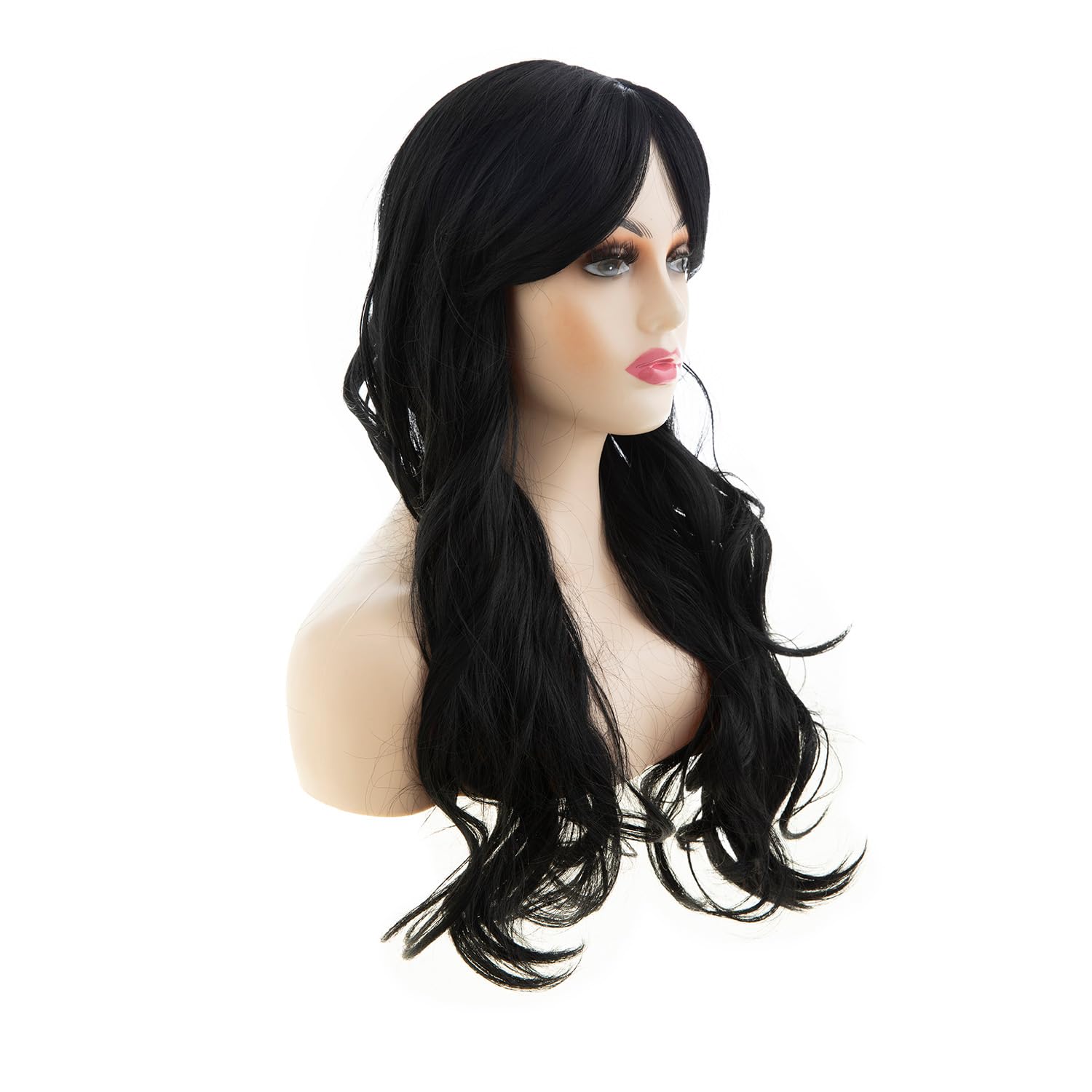 Sallcks Womens Long Black Layered Wavy Wig Natural Looking Black Wigs for Daily Party
