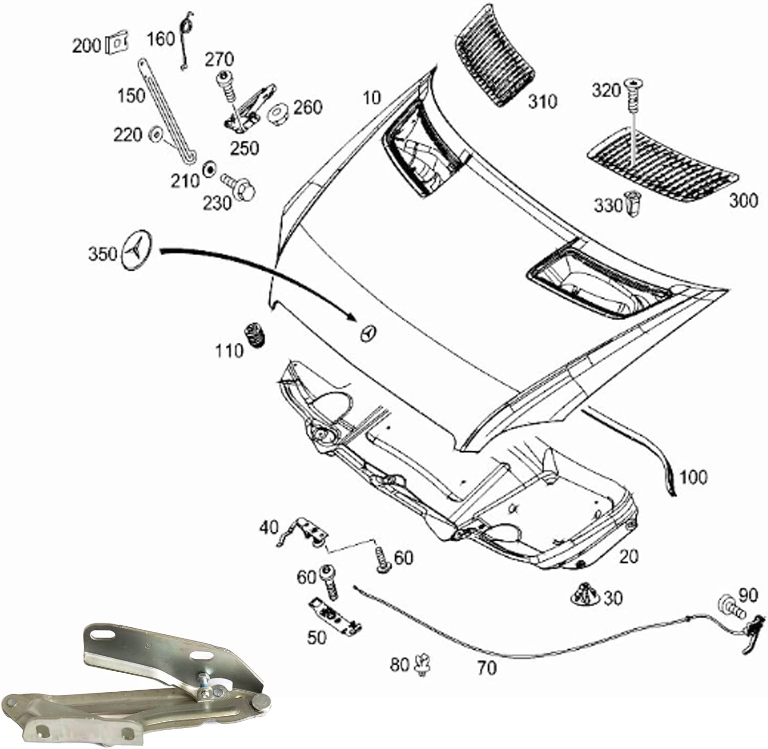 RHD Bonnet Hood Hinge Right for Mercedes Sprinter Van 906 3,5-t 2006-9067500121