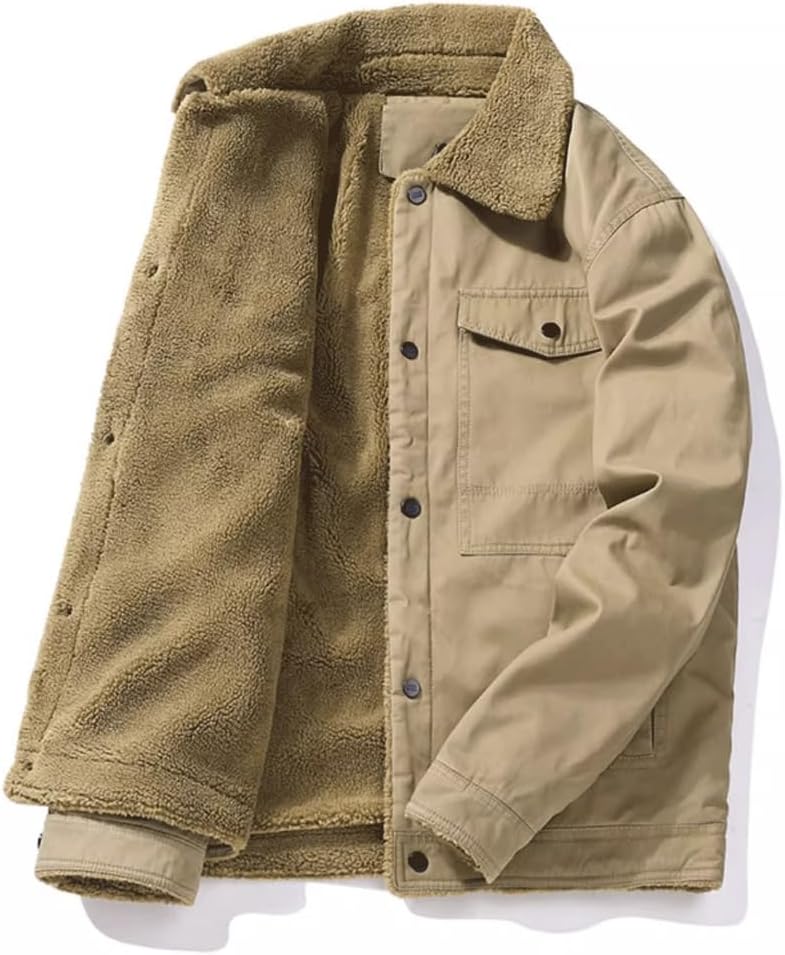 Winter Men's Cotton Jacket with Plush Thickened Lamb Cashmere Warm Collar