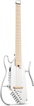 Donner HUSH-I PRO Travel Guitar - Portable Guitar, Smart Headless Guitar with Multiple Effect Modes, Ergonomic Neck, Silence, Earphone Set, Detachable Frame, White