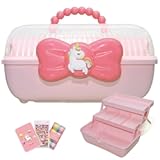 11inch Hair Accessories Organizer for Girls,Stackable Plastic Storage Box,Hair Tie Holder,Art Supply Storage Organizer for Sewing,Nail,Diamond,Beads,Washi Tapes,Tween girls gifts(Pink)