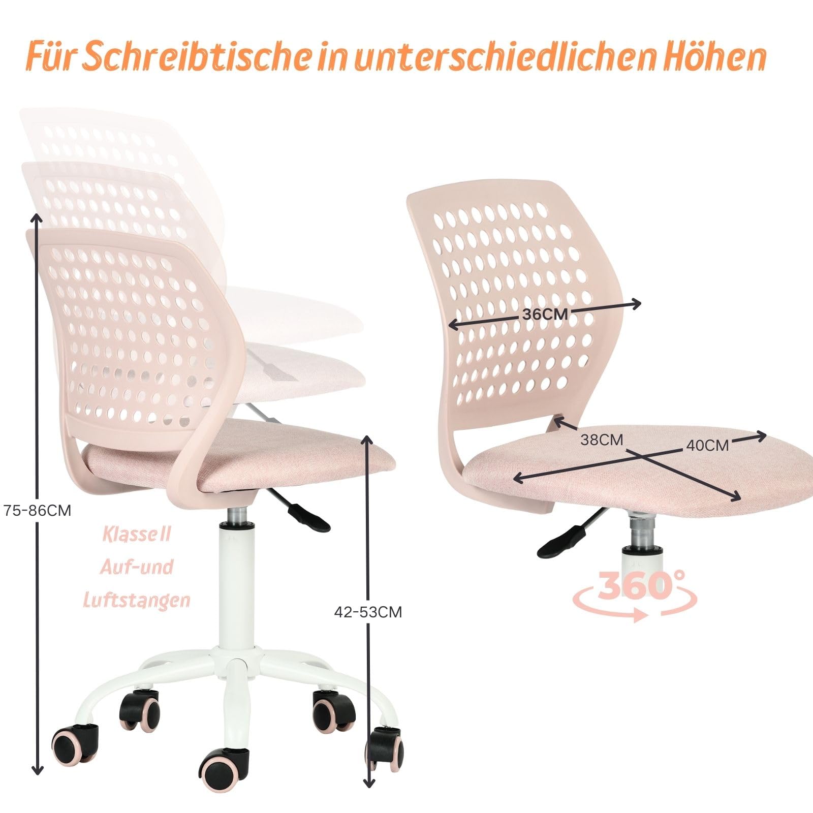 FurnitureR Sedia da gaming senza braccioli, sedia girevole regolabile in altezza con ruote, sedia da scrivania ergonomica per gaming e home office, girevole a 360°, 3 colori a scelta