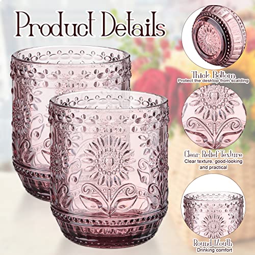 8 Pcs 12Oz Embossed Decorative Purple Glassware Floral Vintage Drinking Glass Set Romantic Colored Crystal Glass Vintage Glass Cups For Juice Cocktail Wine Kitchen Tumbler Drinkware #TOP2