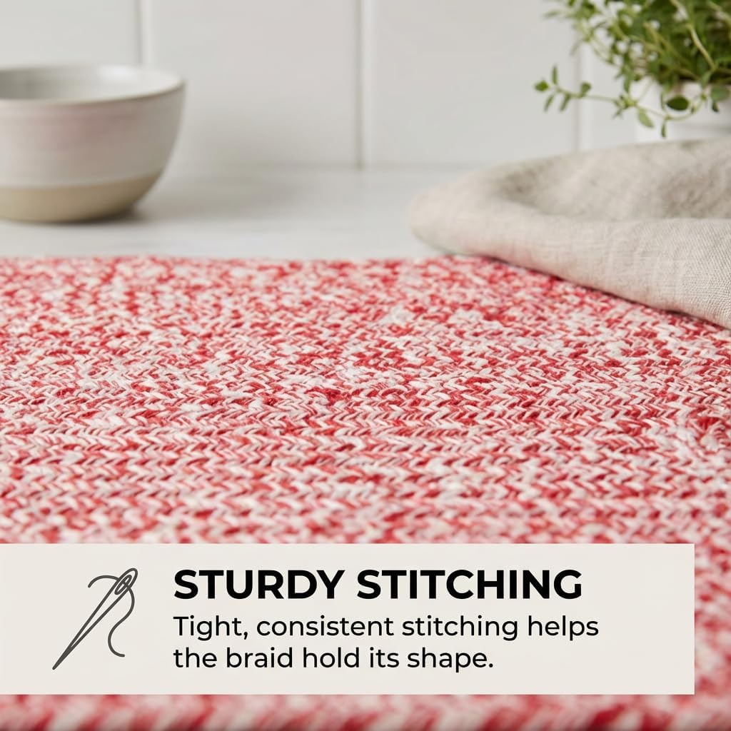 Super Area Rugs Farmhouse Braided Rug Cotton Kitchen Reversible Carpet, Red & White, 2' X 3' Rectangle