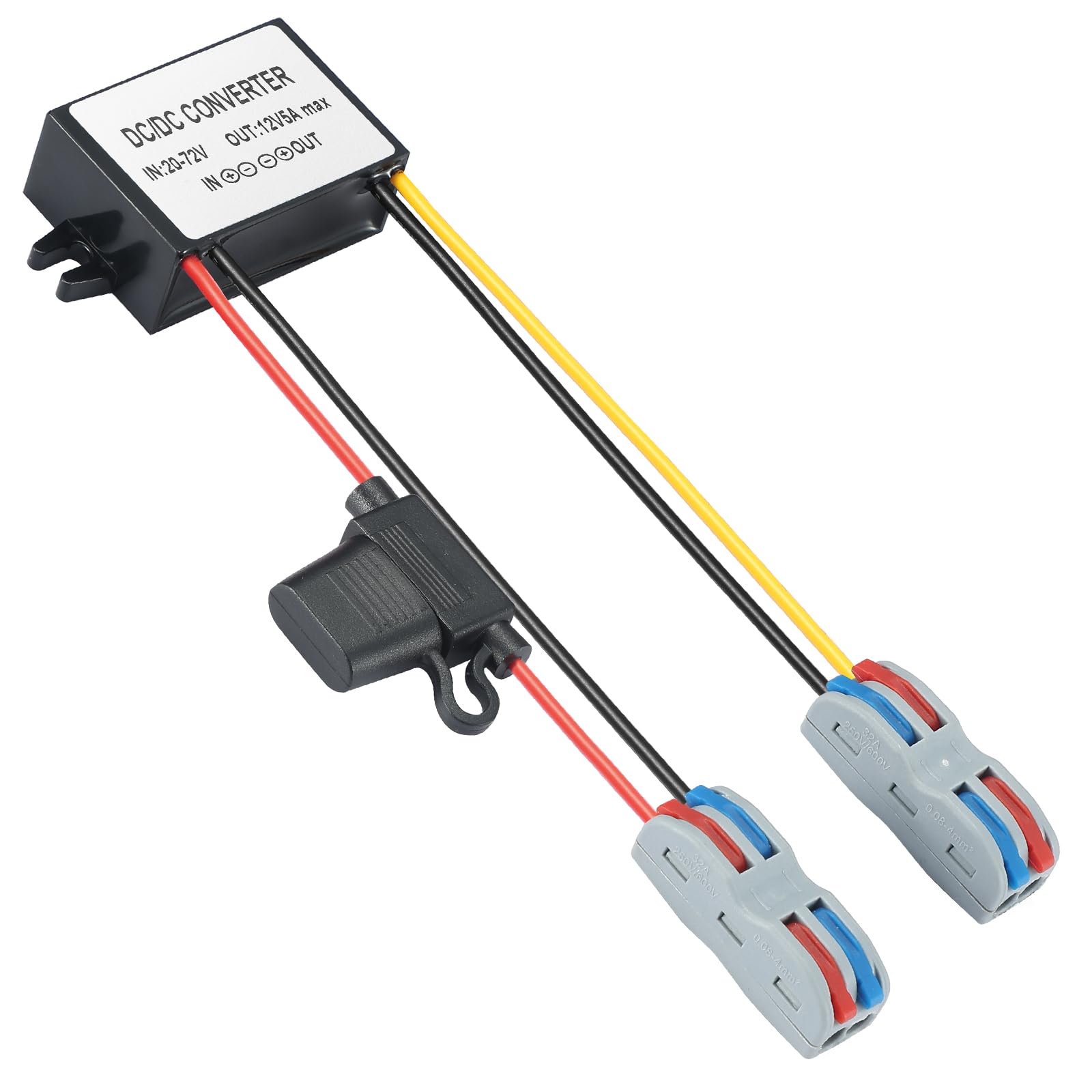 IP67 Convertisseur DC-DC imperméable 17-72V à 12V 5A 60W - Régulateur de tension pour camions, tracteurs, systèmes solaires (à l'épreuve de la poussière/des chocs)