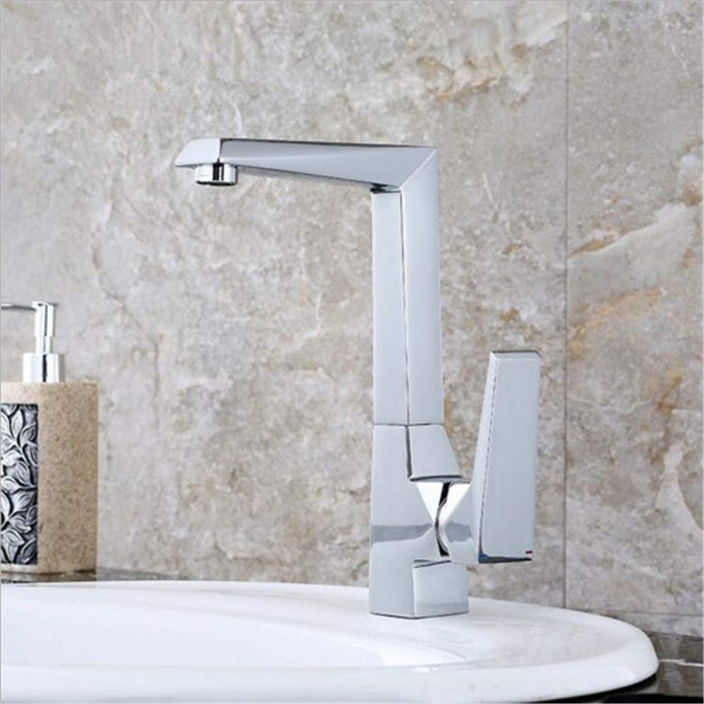 Grifo de Lavabo Mezclador de Agua fría y Caliente Grifo de Lavabo de baño Grifo de Fregadero de Cocina de galvanoplastia de un Solo Mango con aireador