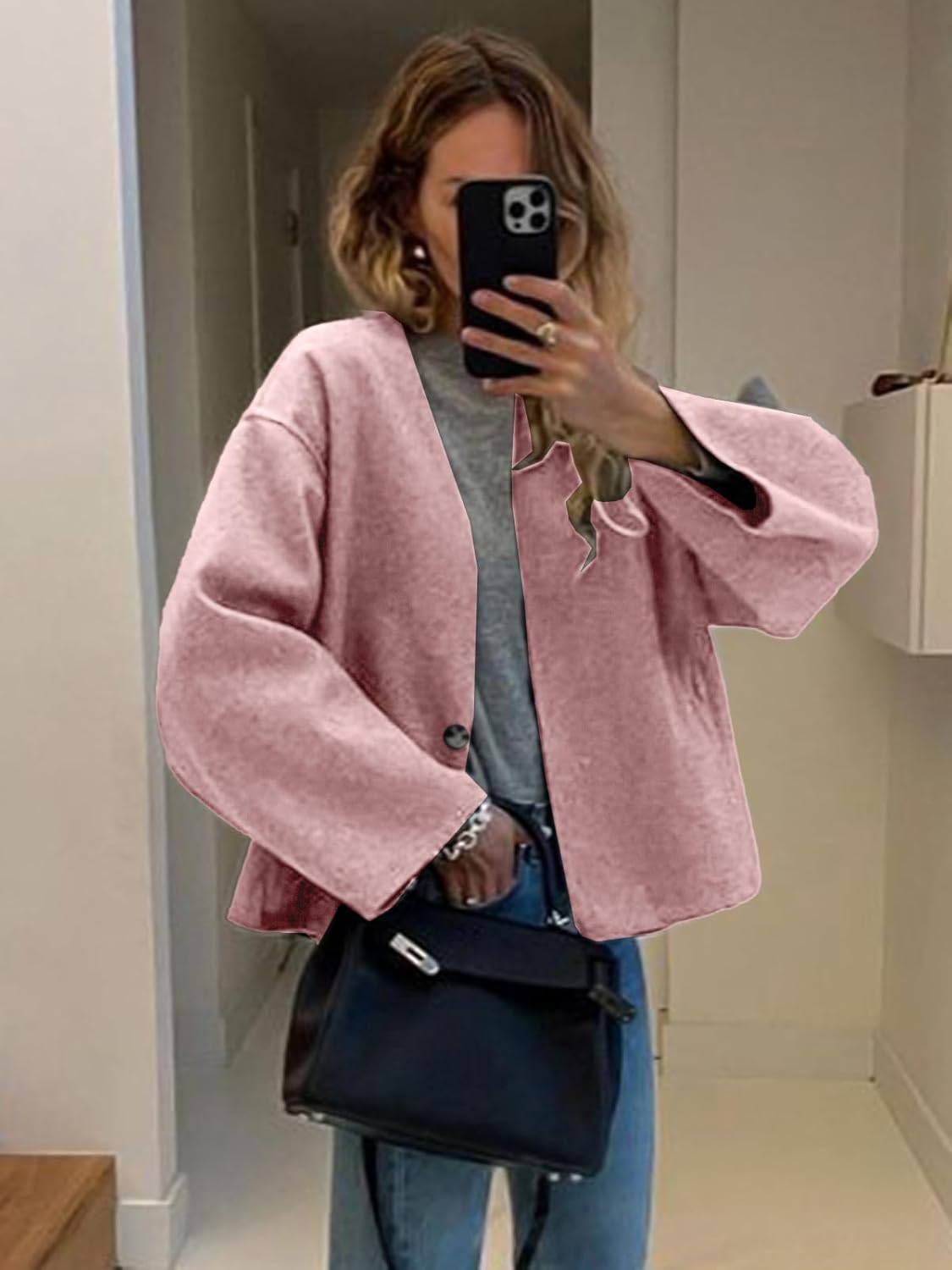 HOTIAN Women Cropped Wool Blend Coats Long Sleeve Coat Jacket Peacoat Fall Winter Outwear Overcoat - Image 3