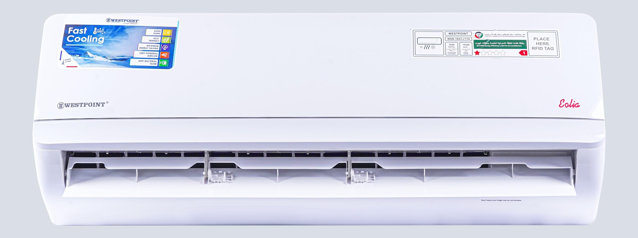 Westpoint 1.5 Ton Split Air Conditioner, T3 Rotary Compressor,18000 BTU Cooling, Gold Fin Coating, I FEEL Mode, 4-Way Air Swing, Auto Restart, Led Display,108x23x33(WxDxH) in Cms, WSN-1823LTYA