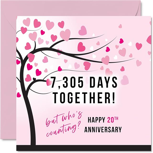 Funny China Anniversary Card for Wife or Husband - 7305 Days Together - I Love You Gifts, Happy 20th Wedding Anniversary Cards for Partner, 145mm x 145mm Greeting Cards for Twentieth Anniversaries