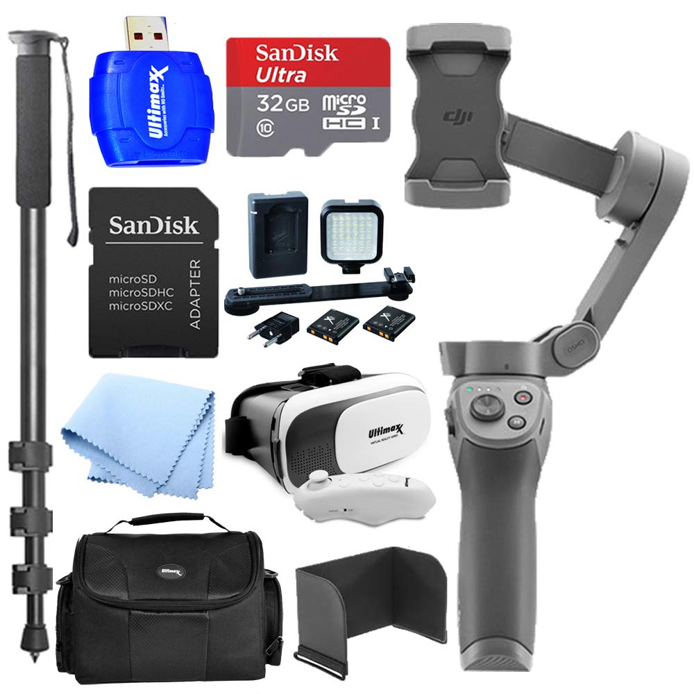 DJI Osmo Mobile 3 Smartphone Gimbal Action Bundle + 32GB MicroSD, LED Light Kit, Gadget Case, VR Goggles and More