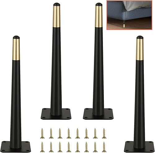 Miniatura 1 de WOPPLXY 4 patas para muebles de 12 pulgadas, patas rectas de metal cónico, patas de repuesto de muebles de estilo de mediados de siglo negro dorado