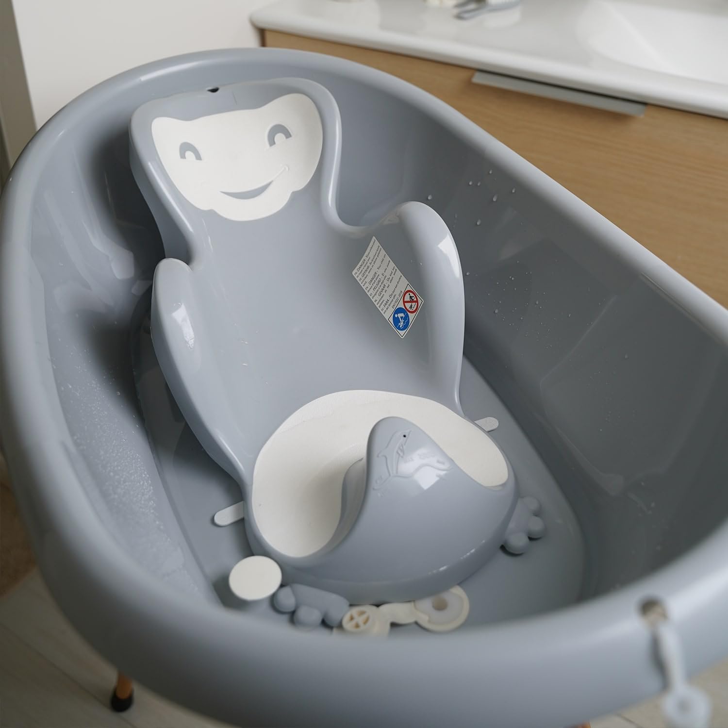 THERMOBABY - Transat de Bain BABYCOON - De la naissance à 8 mois (jusqu'à 8 kg) - Confortable - Ludique - Rose Câlin - Fabriqué en France