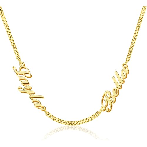 Yofair Name Necklace Personalized Custom Any Name Necklaces Jewelry 18K Gold Plated Nameplate Pendant Personalized Gift for Women