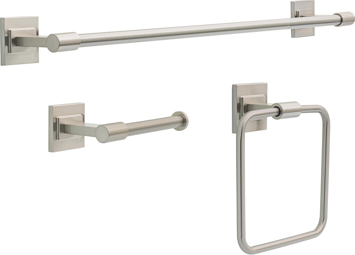 Faucet McLaren Juego de baño de 3 piezas, níquel cepillado SpotShield, toallero de 18"/24", soporte para papel higiénico, anillo MCL63-BN
