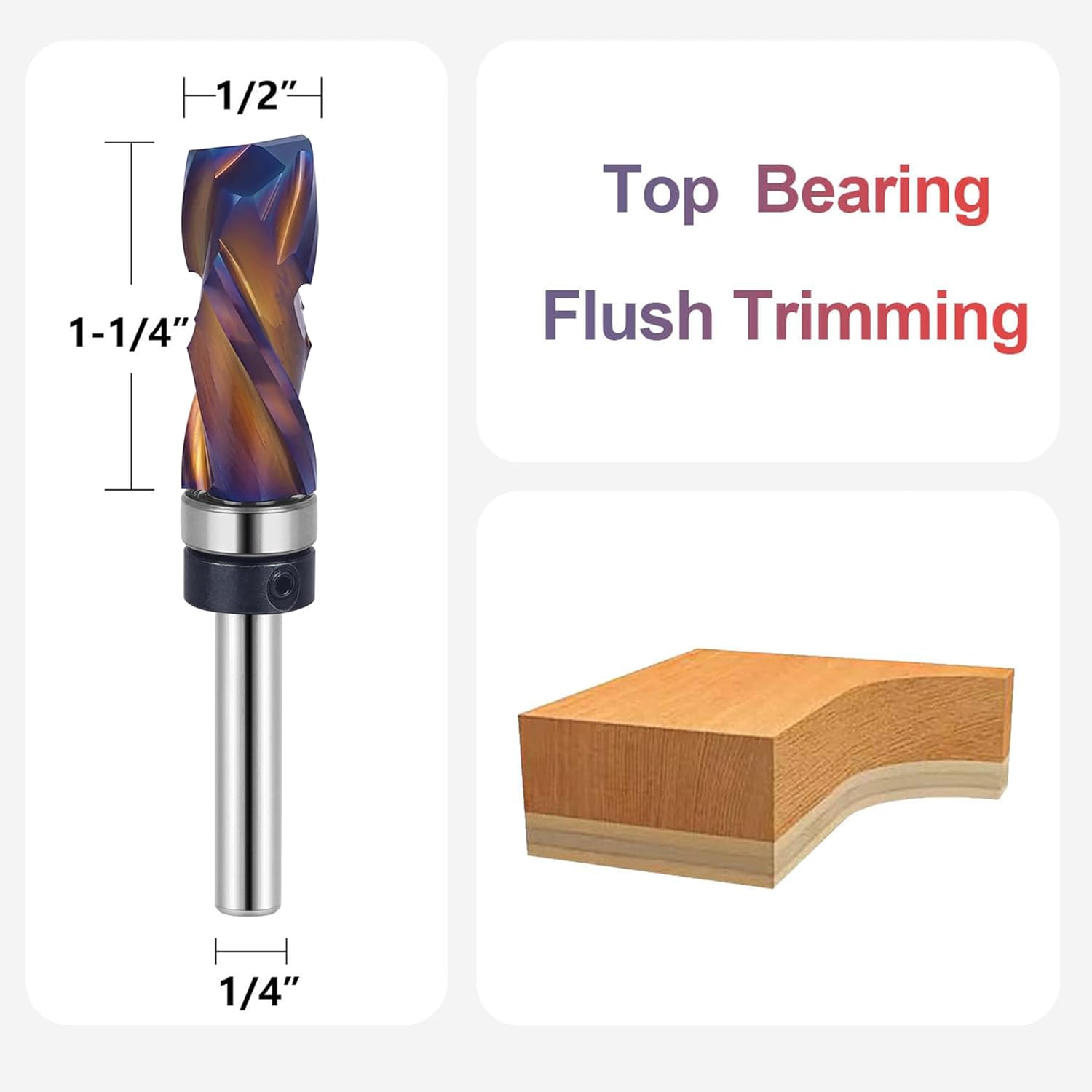 SpeTool Coated Compressiom Flush Trim Router Bit 1/4 Shank, Top Bearing Flush Cut Router Bit for Woodworking Trimming Template