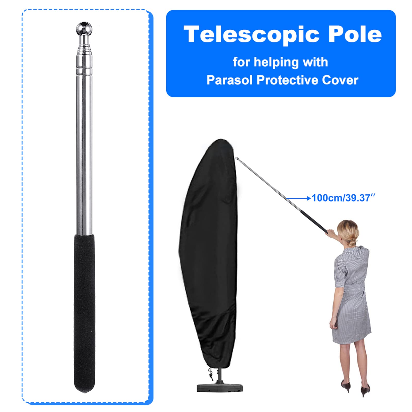Barre Télescopique Extensible 42-150cm - Perche Crochet Pour Voile Ombrage Et Robot Piscine