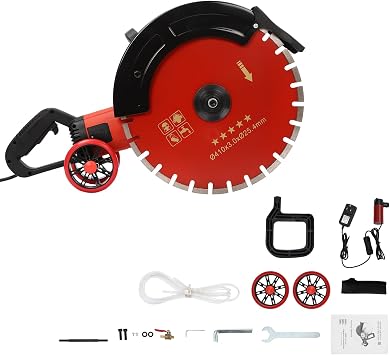 4000W Electric Concrete Cutter, Wall Groove Machine with Saw Blade and Water Pump, Cuts Stone, Granite, Ceramics Red, 16in