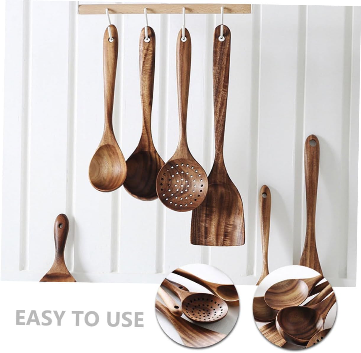 Cabilock 1set Multifunctional Wooden Spatula Set Kitchen Cooking Utensils Scoops Tea Spoons Non-stick Scratch