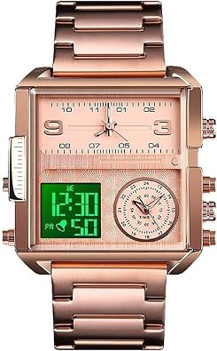 Digital Sports Watch LED Screen, Watches for Men Square Big Face Military, Multifunction Water Resistant Stopwatch Stainless Steel with Shock Resistant