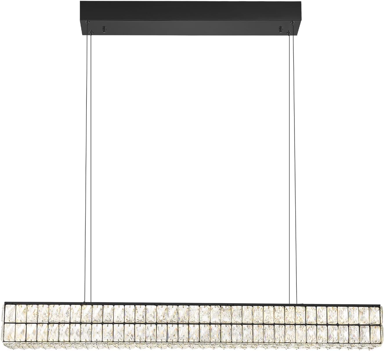 Dimmable Led Ring Chandelier for Dining Room, Modern Rectangle Crystal Pendant Lighting Kitchen Island,40in Black Linear Chandelier Hanging Light Over Table