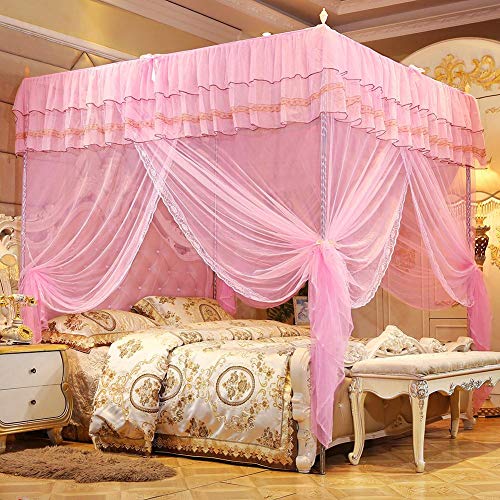 Junlucki 4 Corner Post Bed Canopy, Luxury Princess Net, 3 Side Openings Post Bed Curtain Canopy Bedding Netting Bed Tent Net for Single Bed/Double Bed/King-Size Bed(L)