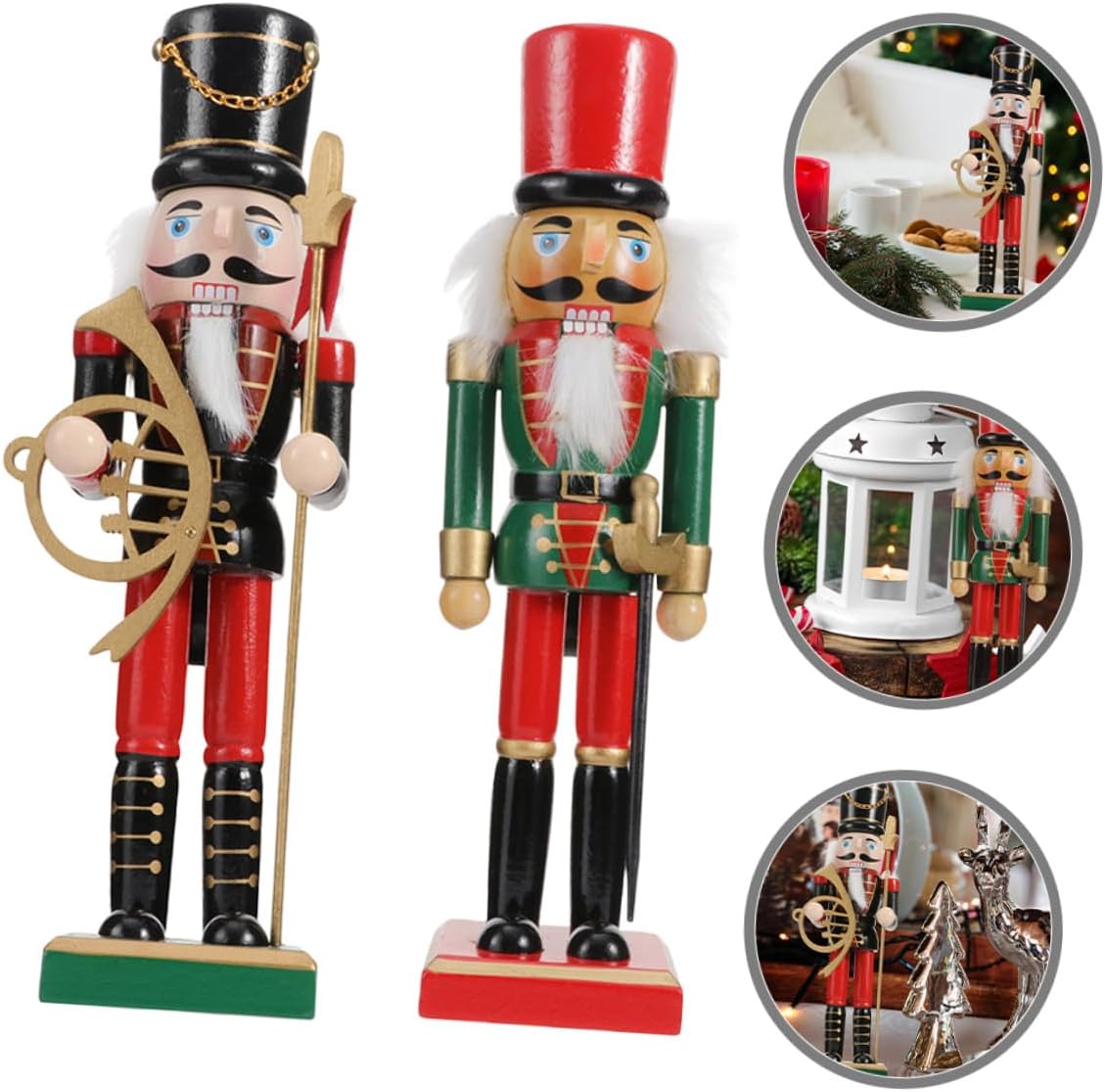 2pcs Wooden Christmas Nutcracker Figurines Set, Wood Nutcracker Decorations for Holiday Festival Tabletop and Mantelpiece Display