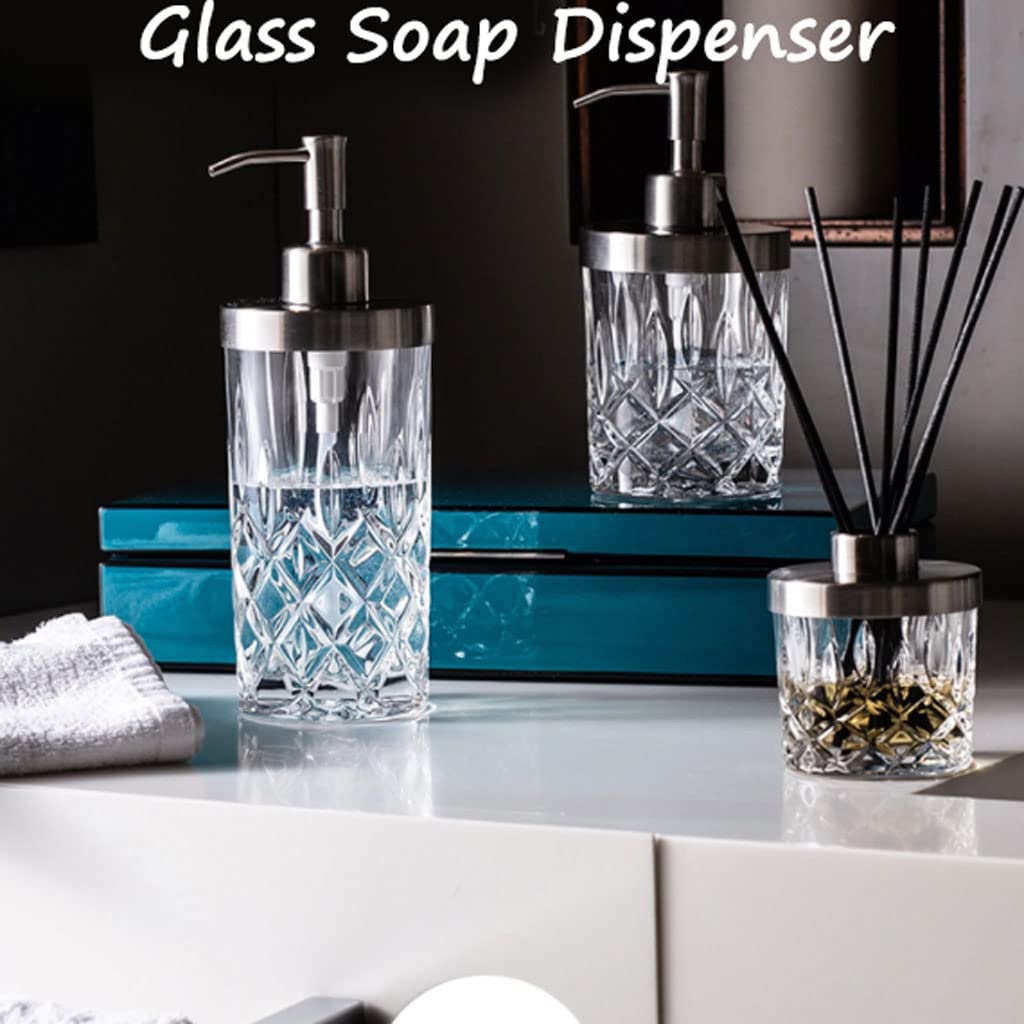 Dispensador de jabón, dispensador de líquido de Vidrio Transparente rellenable con Bomba de Acero Inoxidable, Botellas de loción de encimera de Cristal Artificial, Botella con Bomb