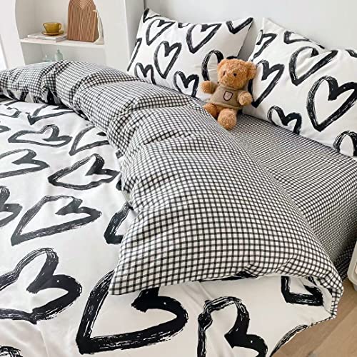 Wellboo Love Duvet Cover Twin Women Girls Black And White Bedding Covers Cotton Kids Heart Shaped Quilts Cover Brush Ink Comforter Covers For Men Boys Teens Kawaii Love Dorm Duvet Covers Farmhouse #TOP2