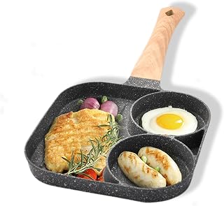 Egg Frying Pan, 3-in-1 Nonstick Pan Divided Breakfast Pans with Heat Resistant Handle，Egg Omelette Pan for Pancake, Bacon & Burgers, Fried Egg Cooker for Gas Stove & Induction Cooker (Black), Medium