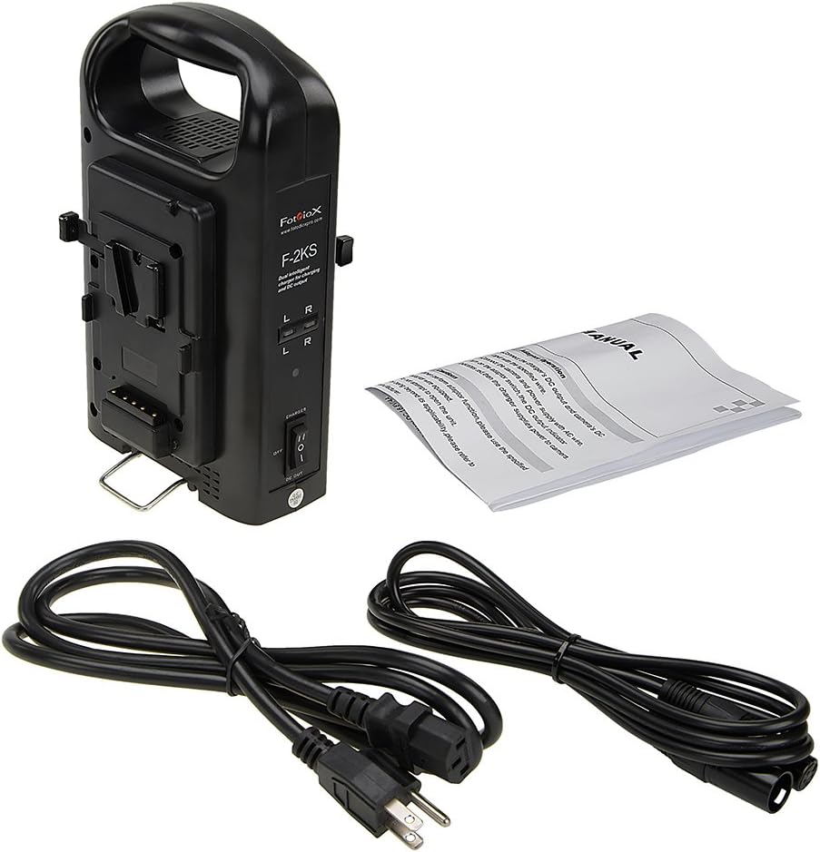 Fotodiox Dual Position Battery Charger for Two 14.8V Li-Ion V-Mount Batteries - Power Supply Stand with XLR DC Output