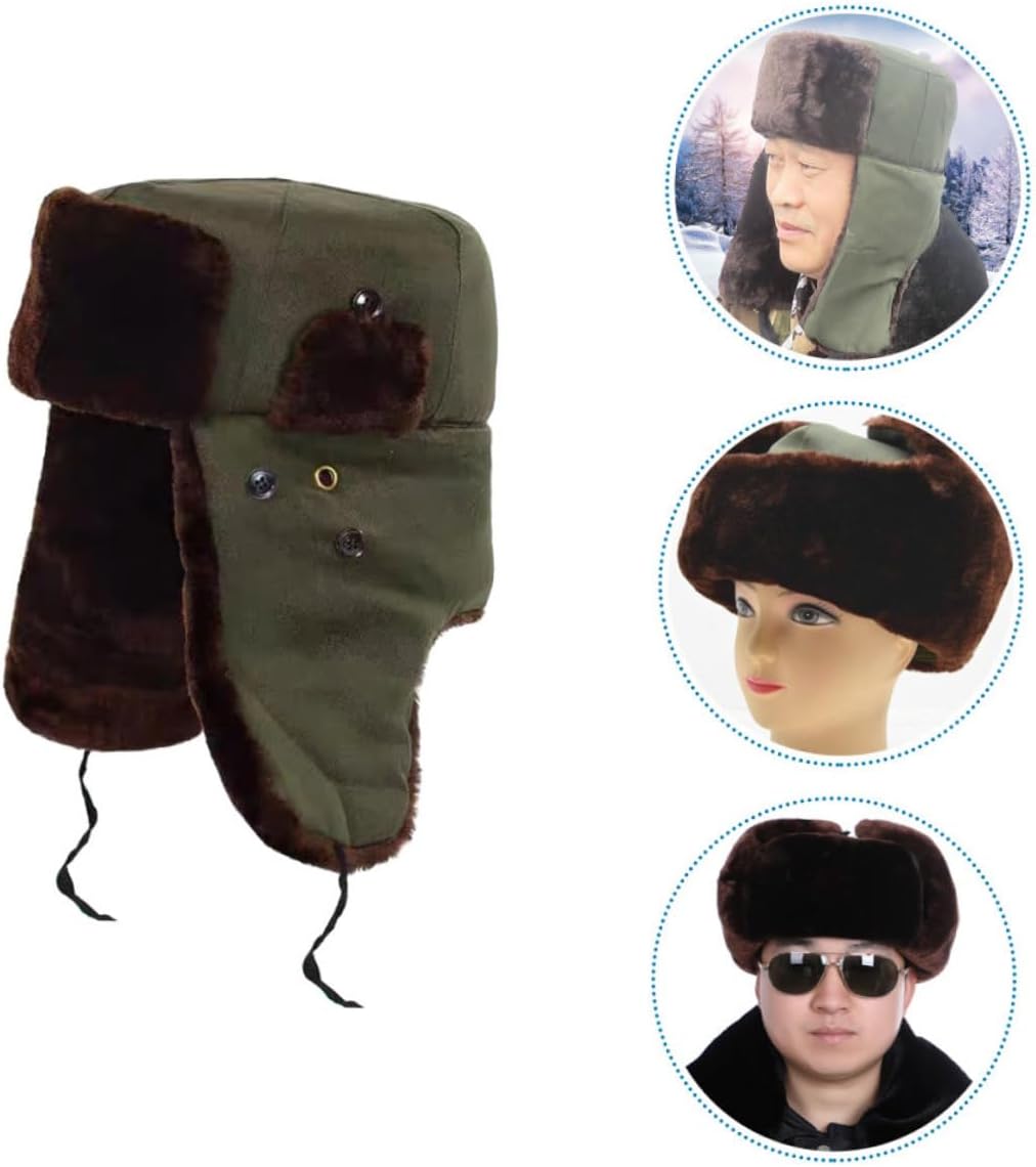 SOLUSTRE Winter Trapper Hat with Ear Flaps for Snowboarding and Skiing, Comfortable Cotton Cloth Cold Weather Cap, Protective and Warm Winter Hat for Outdoor Activities Olive Green