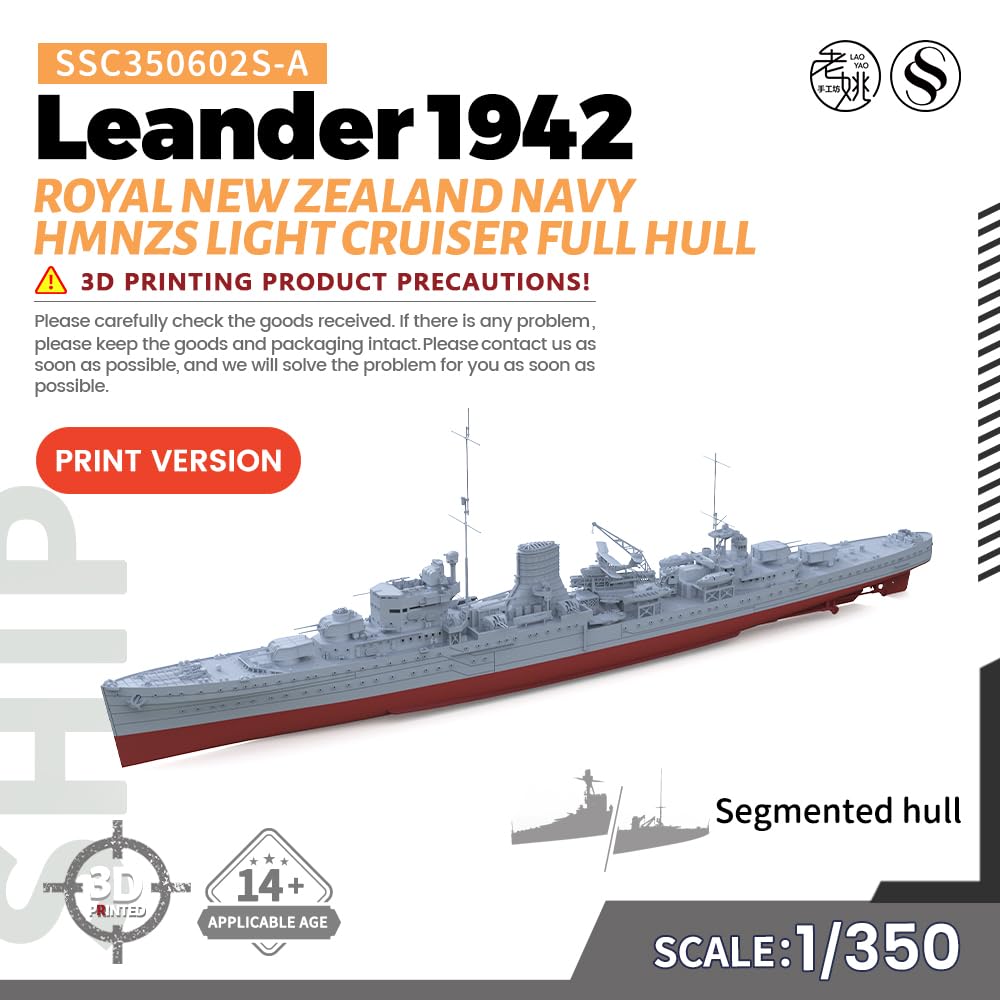 MRY-SFW SSC350602S-A 1/350 zestaw do budowy modelu wojskowego Royal New Zealand Navy, HMNZS Leander 1942, lekki krążownik, pełny kadłub