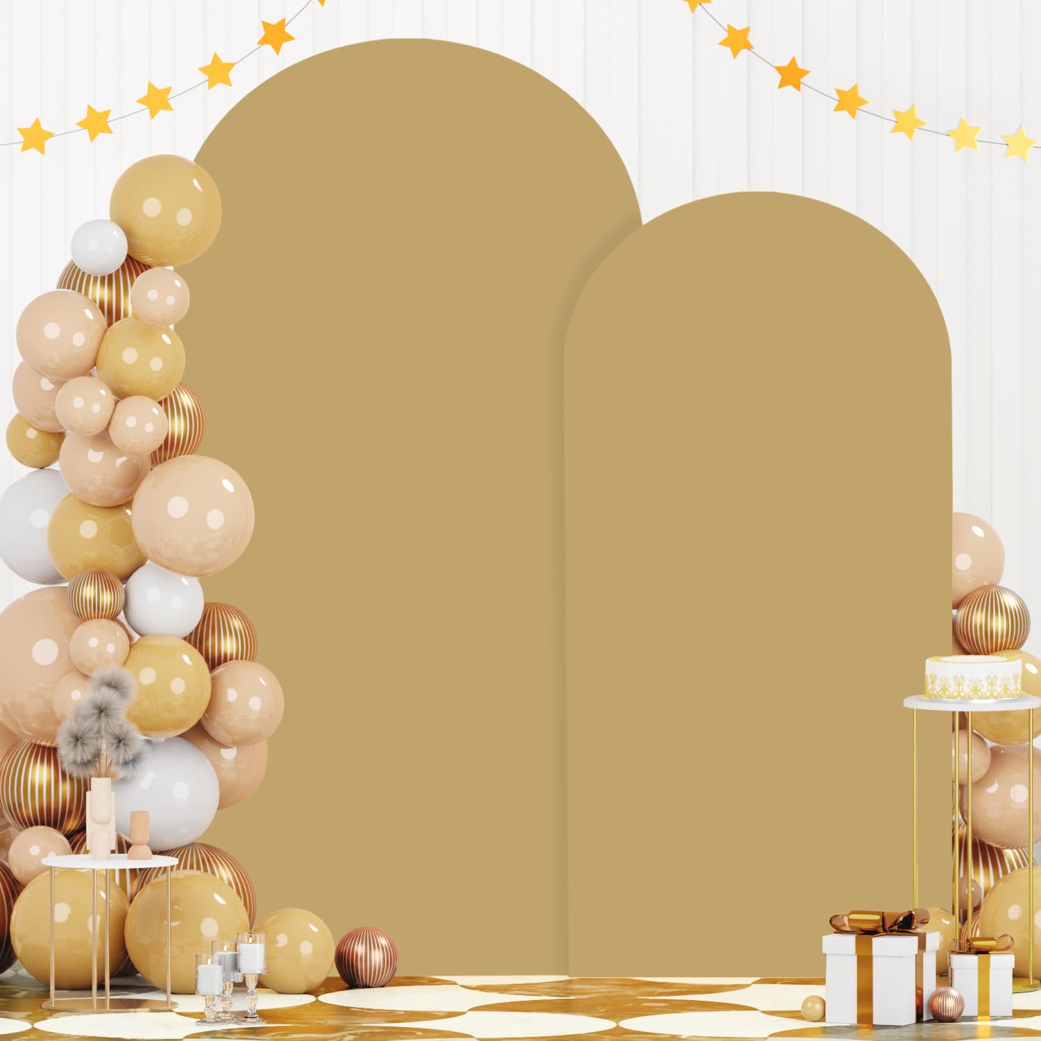 FOTSHARER Khaki Arch Cover Set of 2 Arch Backdrop Cover 6FT 7.2FT Wedding Arch Cover Chiara Backdrop Cover for Arch Stand Tan Spandex Arch Cover Balloon Backdrops Frame Cover for Bridal Showers Decor