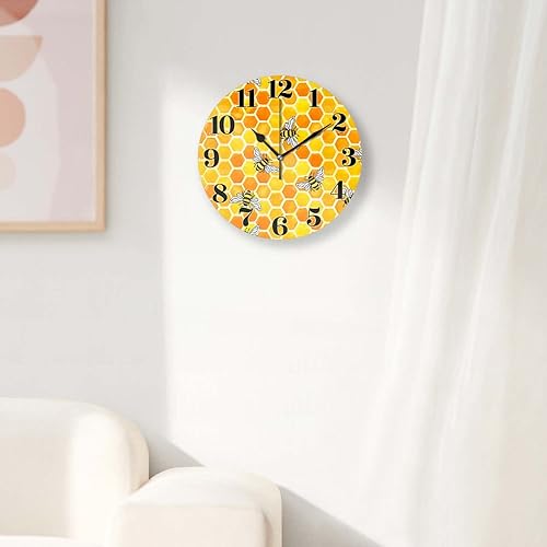 Miniatura 4 de Relojes de pared a pilas de 12 pulgadas, abeja de panal amarilla, decoración silenciosa del hogar para baño, sala de estar, dormitorio