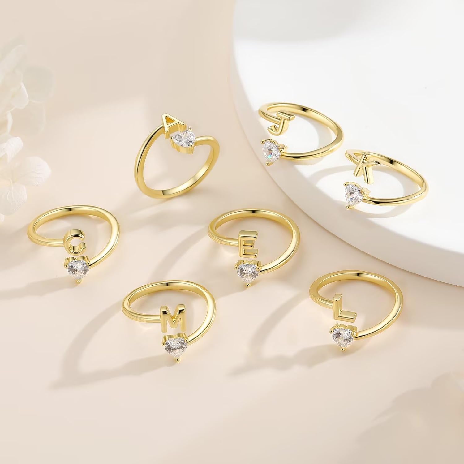 M MOOHAM Initial Ring for Women Girls - Adjustable Rings Dainty 14K-Gold-Plated Rings for Women Initial Love Heart Ring Jewelry Personalized Birthday Gifts for Mom Wife Girlfriend Teen Girls - Image 7