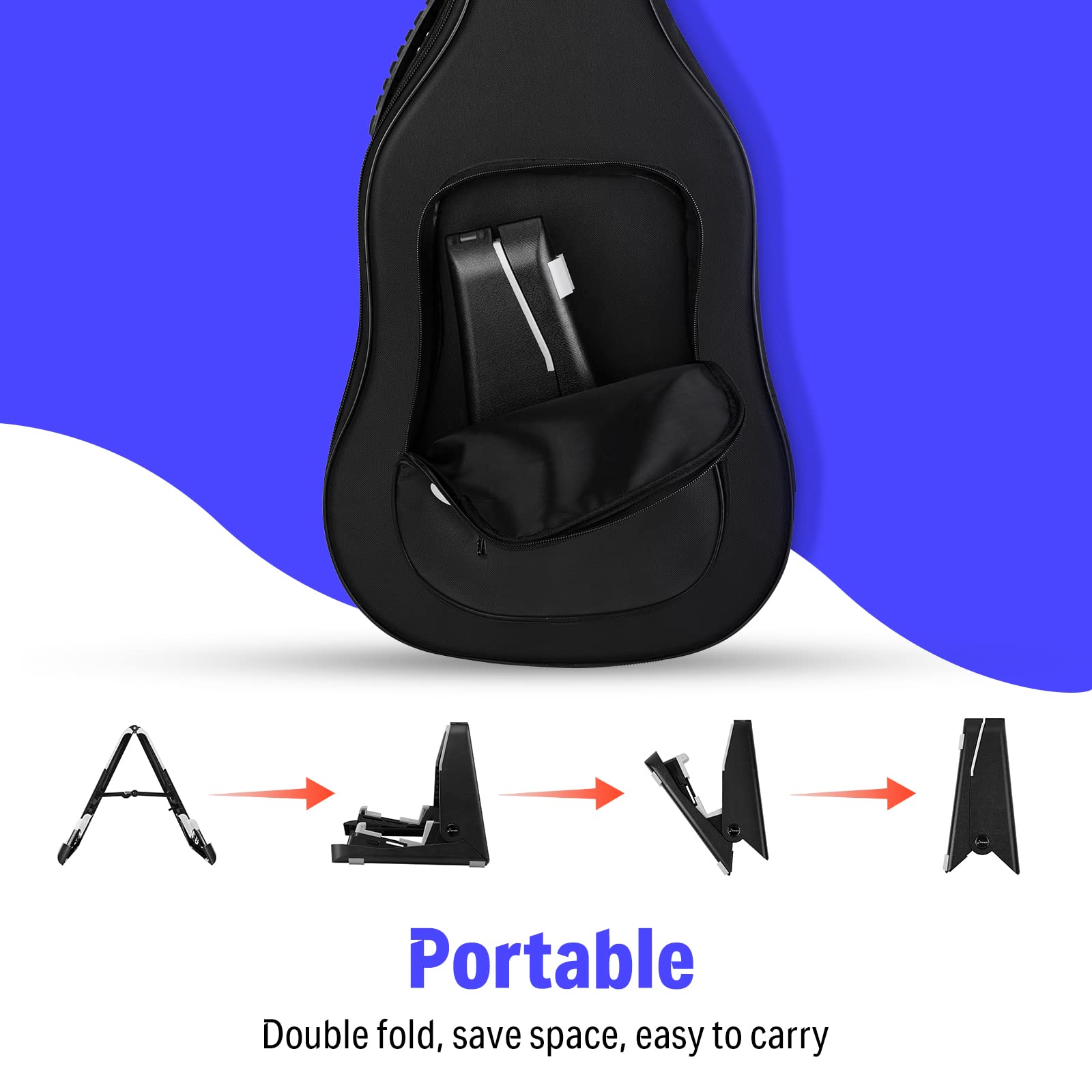 Donner Soporte de Guitarra Ligero Plegable para Ukelele Bajo, Soporte de Suelo para Guitarra Acústicas/Eléctricas/Clásicas Ajustable, Doble Plegado con Almohadillas de Silicona, 2 unidades (DS-2)