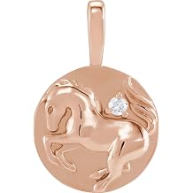 14k Rose Gold .015 CT Natural Diamond Chinese Zodiac Horse Pendant Classic