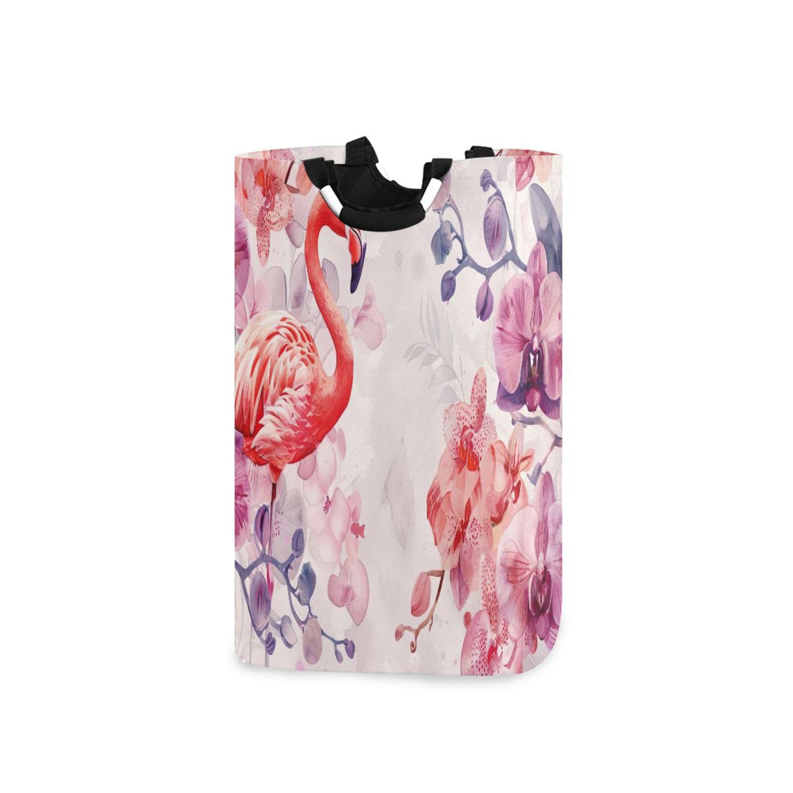 Jihqo Laundry Hamper Basket Flamingo and Flowers Collapsible Nursery Storage Bin Waterproof Clothing Baskets for Home Bedroom Bathroom Washing Room