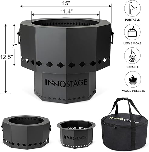 Miniatura 53 de Fogata patentada sin humo para exteriores, chispa de pellets de madera con bolsa de transporte portátil, parrilla de acero inoxidable, estufa